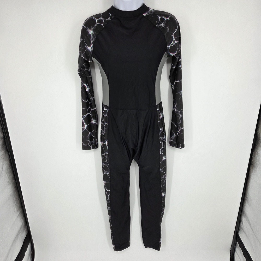 Alltoke Womens Long Sleeve Full Body Rash Guard Swimsuit Black Grey Print Size M